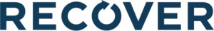 Bilden visar ordet RECOVER i fetstil, mörkblå versaler.