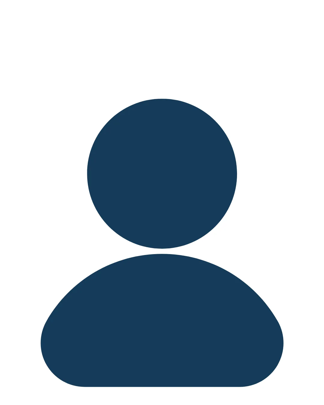 En enkel, mörkblå användarikon med ett runt huvud och axlar mot en vit bakgrund. Bilden är minimalistisk och generisk, och används vanligtvis för att representera en person eller användarprofil.